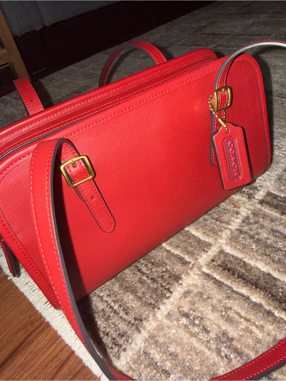 Coach Red Leather Swing Double-Strap Shoulder Bag Full Size - Picture 2 of 9